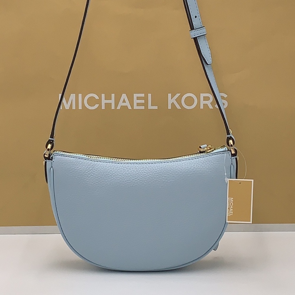 MICHAEL KORS Dover Small Half Moon Leather Crossbody Bag Vista Blue color - Picture 6 of 16